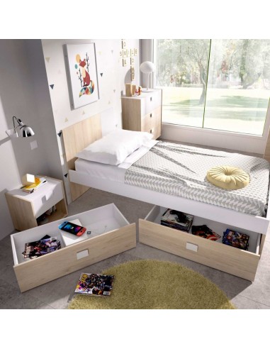 Cama Dina con somier eco 90x190 + 2 Cajones contenedores co ruedas Medidas  : alto 79 x97 ancho x186 fondo